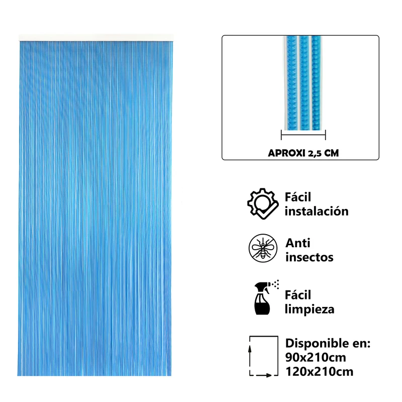 Cortina para Puerta Tiras PVC 210x120cm - Modelo Tosca - Azul+Filo Blanco P11