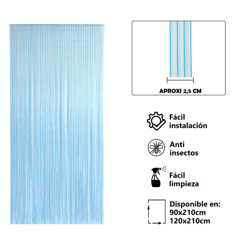 Cortina para Puerta Tiras PVC 210x120cm - Modelo Tosca - Transparente +Filo Azul P6