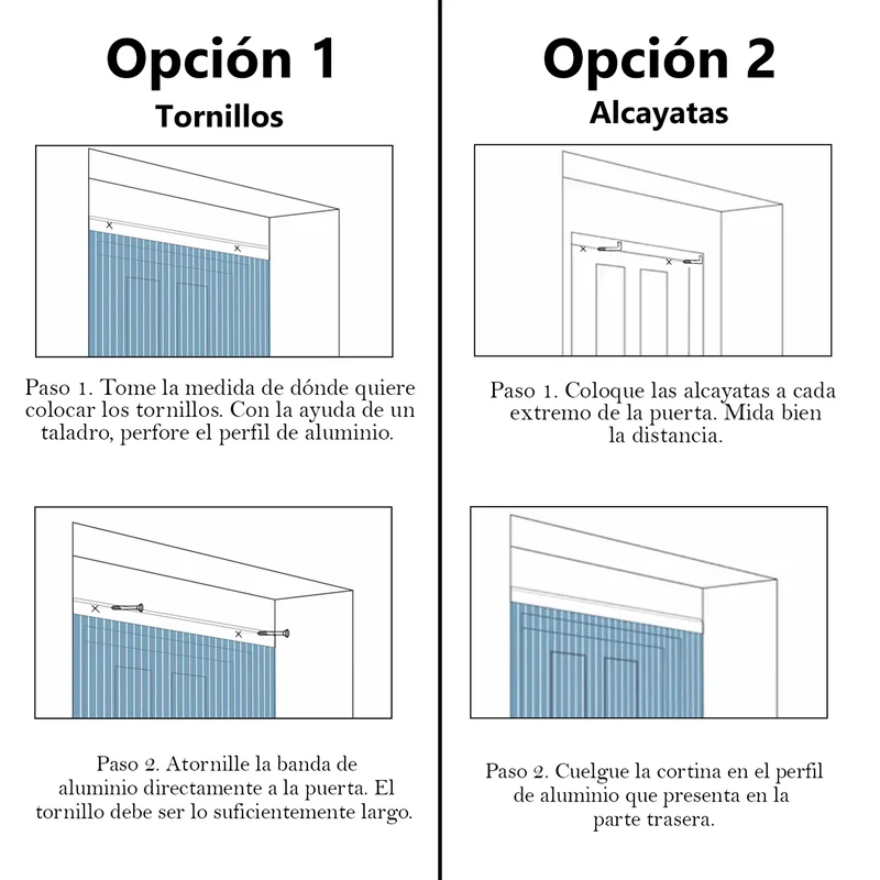 Cortina para Puerta Tiras PVC 210x120cm - Modelo Tosca - Transparente +Filo Azul P6
