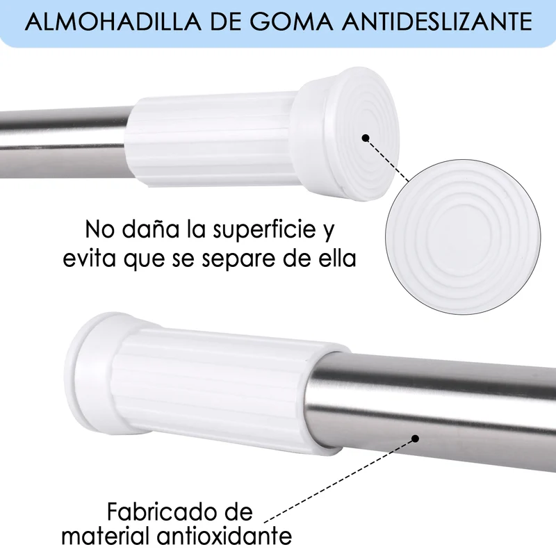 Barra extensible de aluminio para armario y cortina de ducha - 140 a 260 cm Plateado