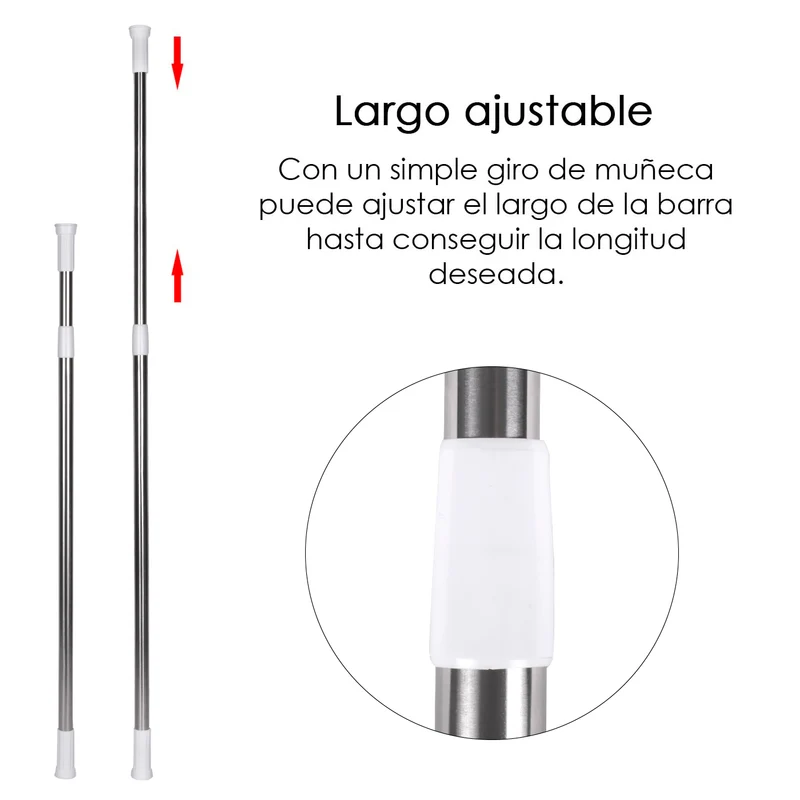 Barra extensible de aluminio para armario y cortina de ducha - 140 a 260 cm Plateado