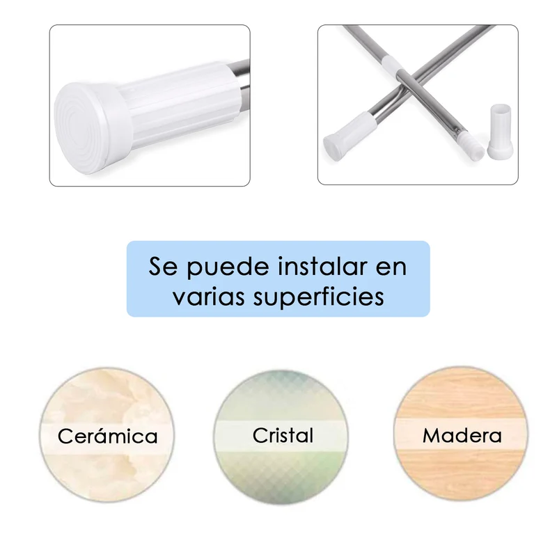 Barra extensible de aluminio para armario y cortina de ducha - 140 a 260 cm Plateado