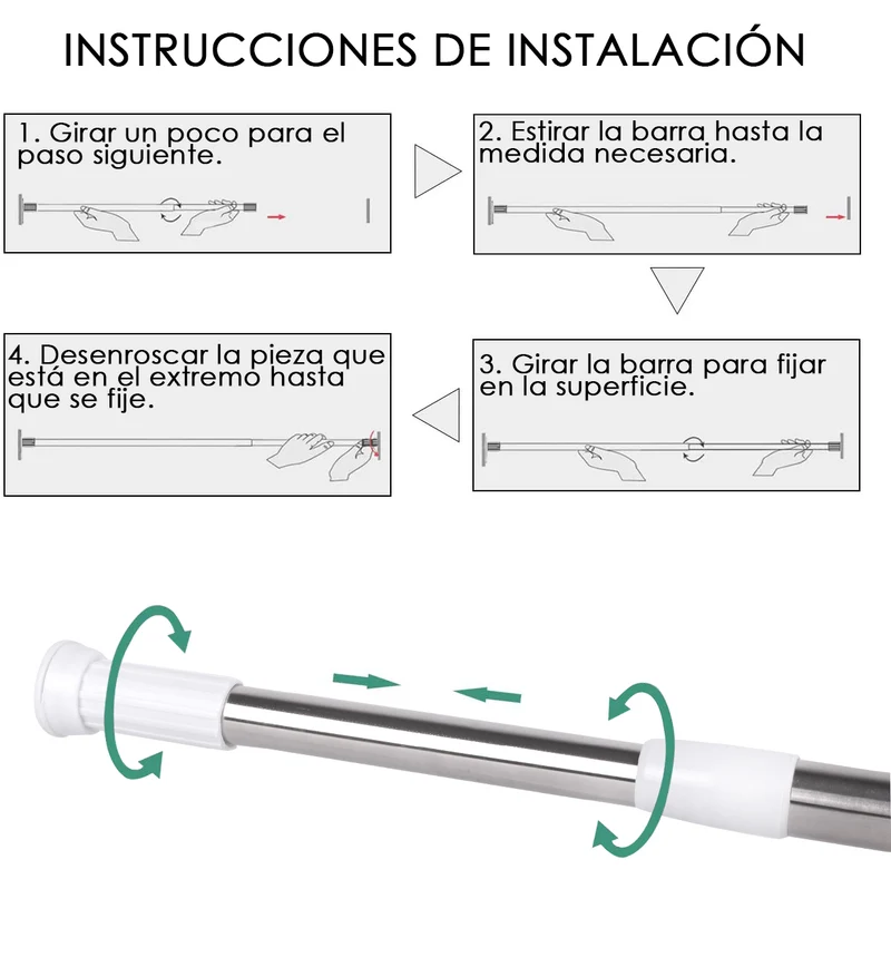 Barra extensible de aluminio para armario y cortina de ducha - 140 a 260 cm Plateado