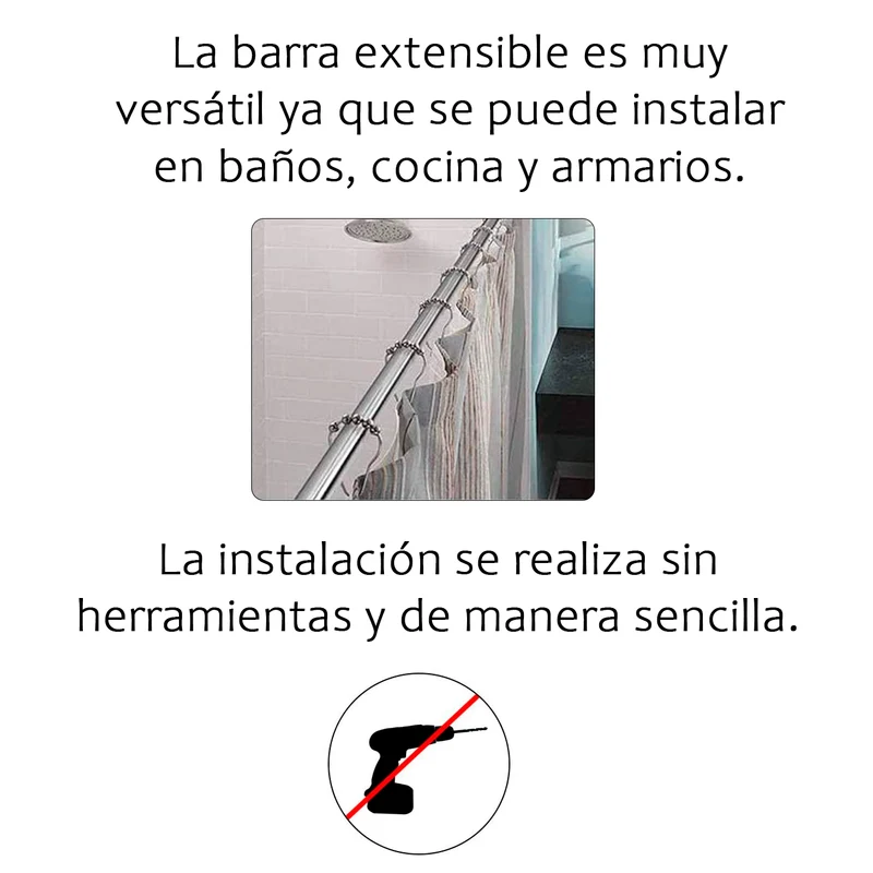 Barra extensible de aluminio para armario y cortina de ducha - 140 a 260 cm Plateado
