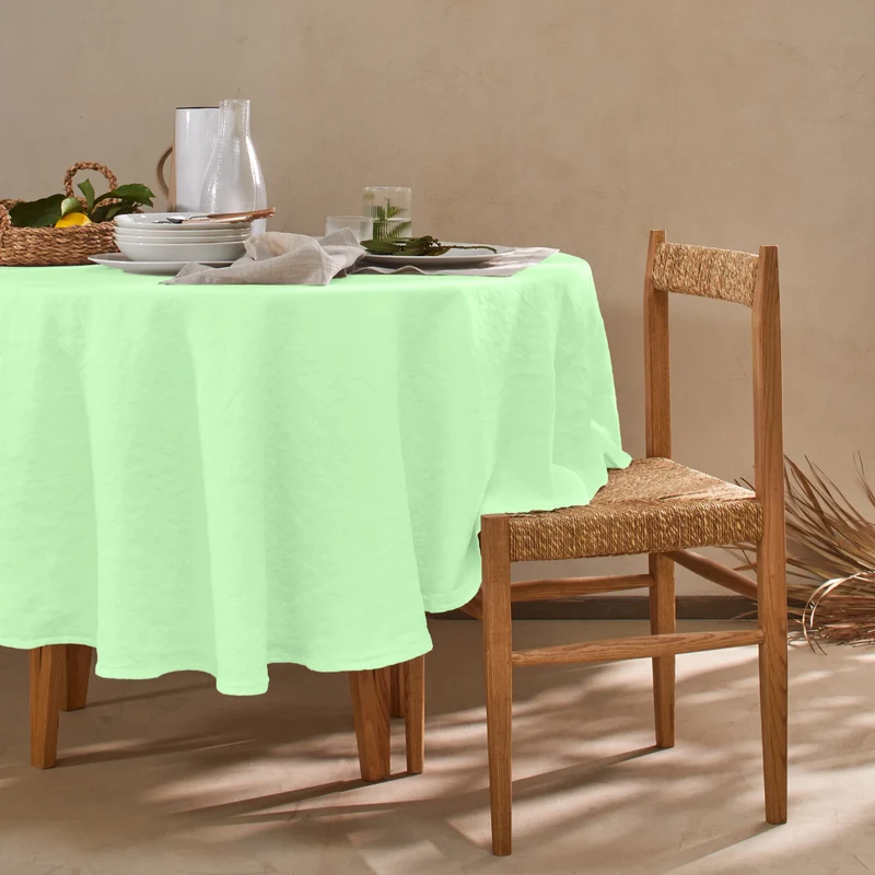 Mantel redondo de lino lavado verde menta