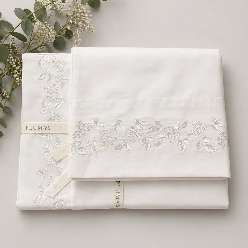 Juego de Sábanas 400 Hilos Blanco Natural Bordado Olivia