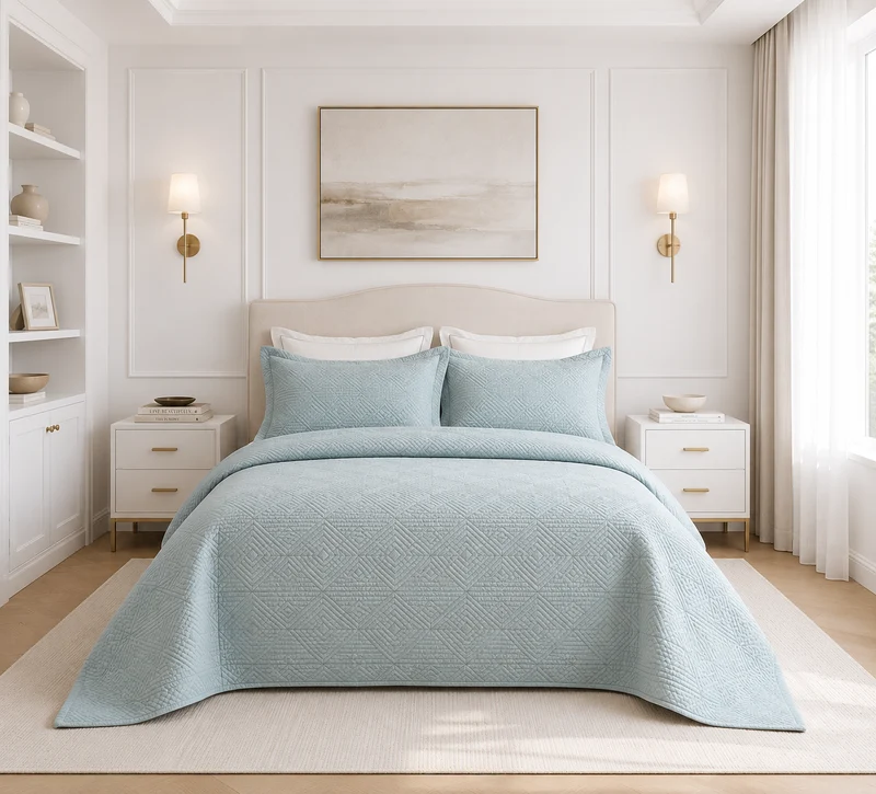 Juego de Cubrecama Rombos Light Blue