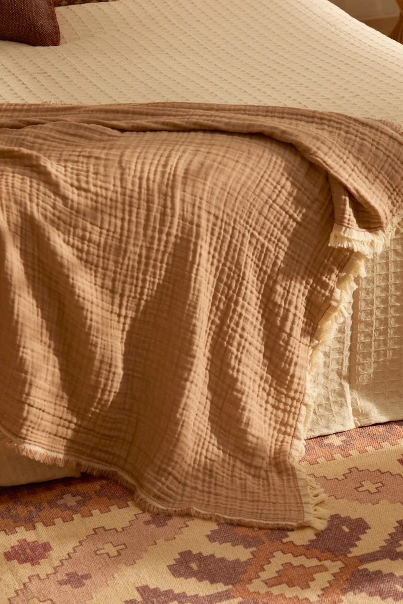 Plaid de muselina de algodón marrón Layer