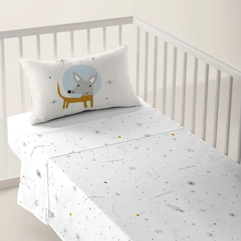 JUEGO DE SÁBANAS CUNA BEBÉ VIAJE ESPACIAL B 100% ALGODÓN