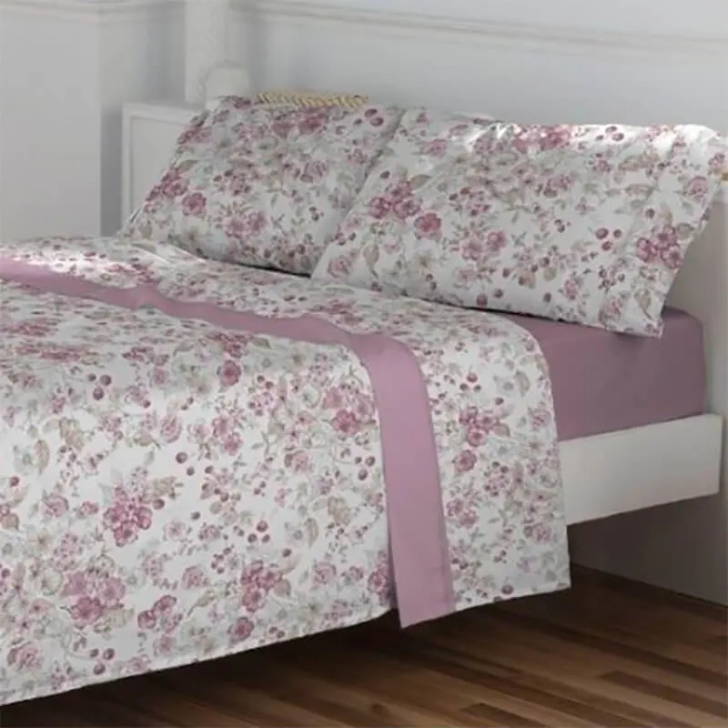 Juego de sábanas de flores rosas 100% algodón franela. Cálidas y suaves.