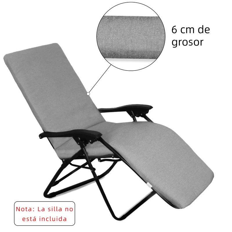 Cojín Tumbona Colchón 180x55x6cm . Ideal para Jardín, Piscina, Terraza- Gris