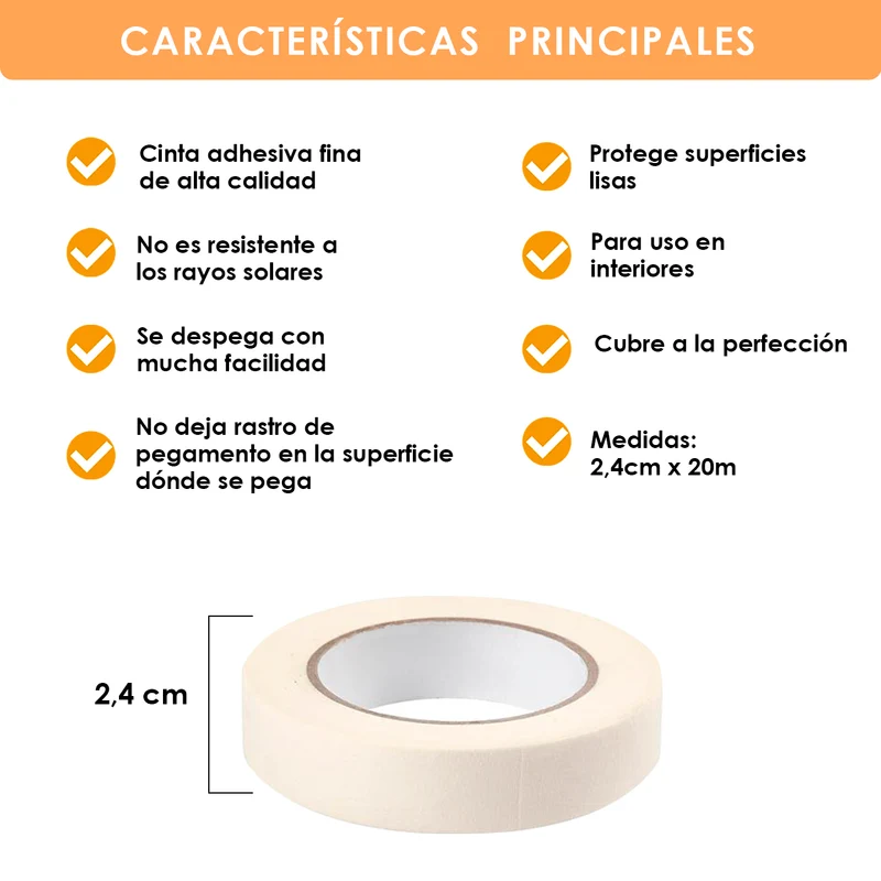 Cinta de carrocero para pintar y enmascarar. Disponible en pack de 6-18/24mm x20m.