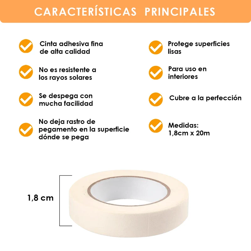 Cinta de carrocero para pintar y enmascarar. Disponible en pack de 6-18/24mm x20m.
