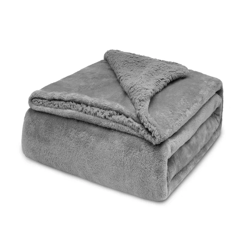 Manta Borreguito Sherpa 130x160cm Reversible Extra Suave-Gris