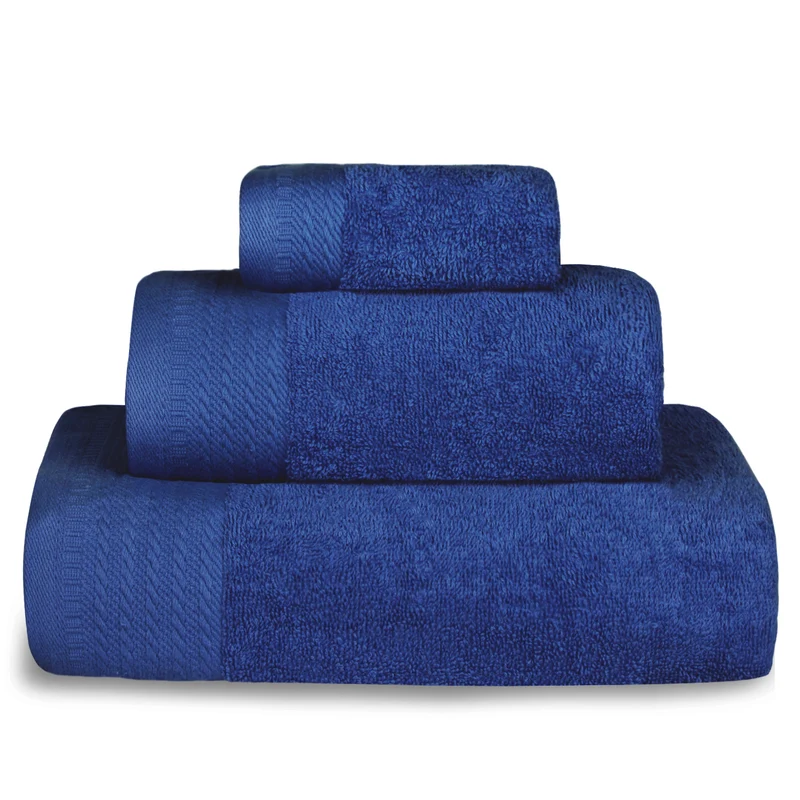 Juego de Toallas 100% Algodón de 500gsm.1Baño+1Mano+1Bide, Azul Marino