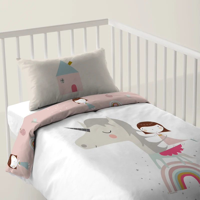 FUNDA NÓRDICA REVERSIBLE CUNA BEBÉ UNICORN WHITE 100% ALGODÓN