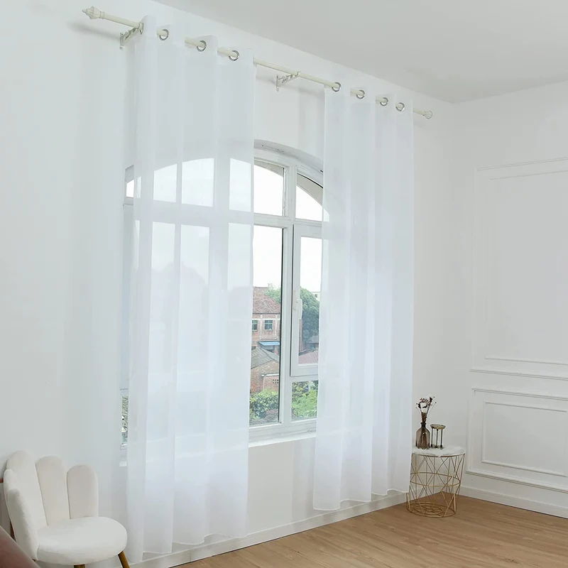Cortina Salón Dormitorio Translucido de Gasa Estampado - Visillo Estampado Tejido de Gasa Beige para Salón Dormitorio