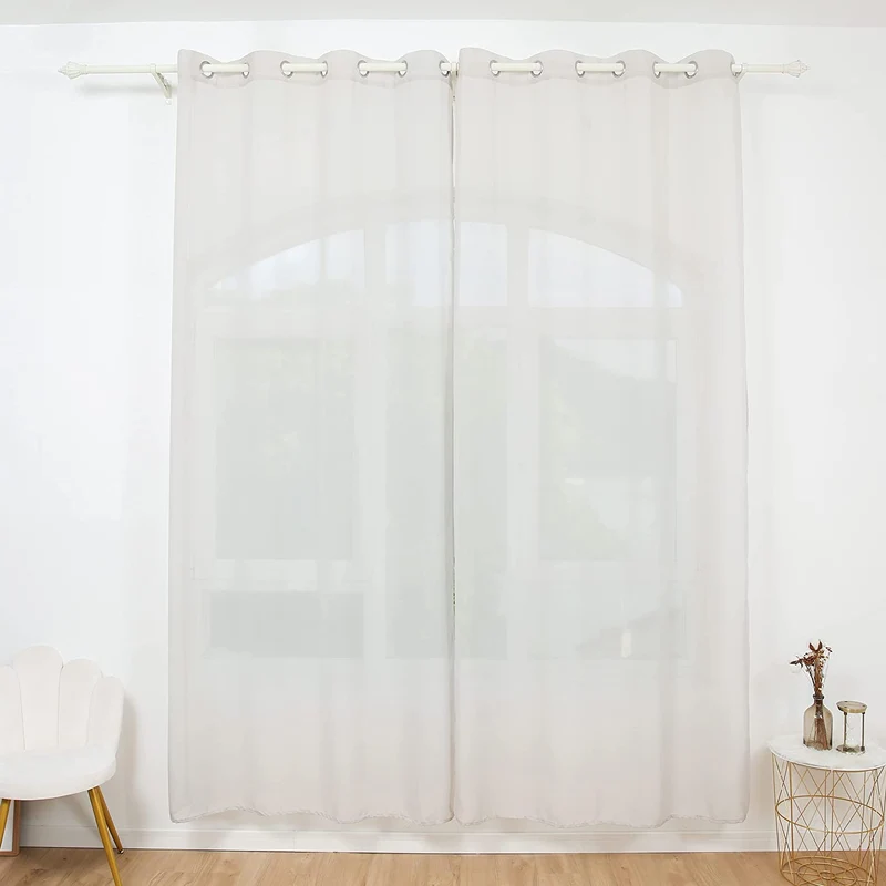 Cortina Salón Dormitorio Translucido de Gasa Estampado - Visillo Estampado Tejido de Gasa Beige para Salón Dormitorio