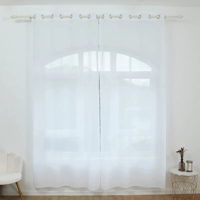Cortina Salón Dormitorio Translucido de Gasa Estampado - Visillo Estampado Tejido de Gasa Beige para Salón Dormitorio