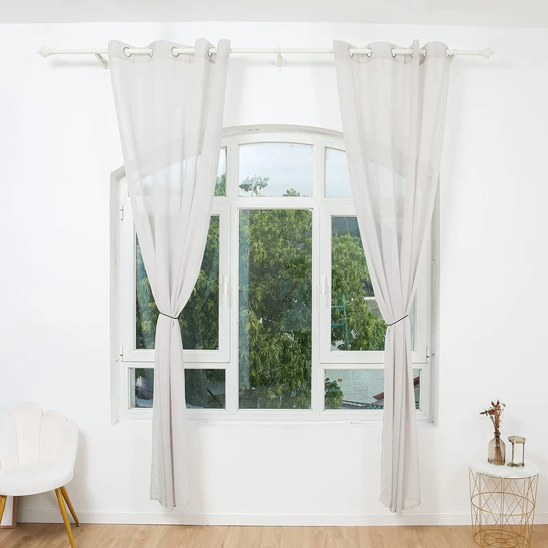 Cortina Salón Dormitorio Translucido de Gasa Estampado - Visillo Estampado Tejido de Gasa Beige para Salón Dormitorio
