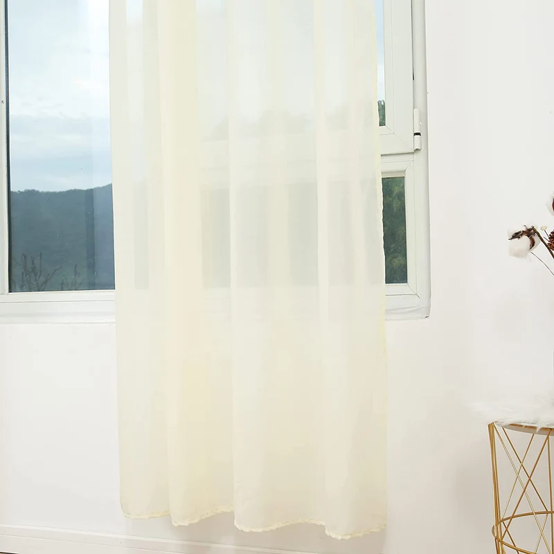 Cortina Salón Dormitorio Translucido de Gasa Estampado - Visillo Estampado Tejido de Gasa Beige para Salón Dormitorio