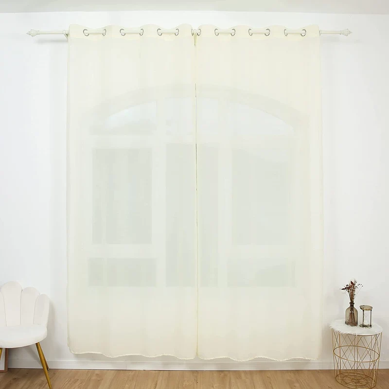 Cortina Salón Dormitorio Translucido de Gasa Estampado - Visillo Estampado Tejido de Gasa Beige para Salón Dormitorio