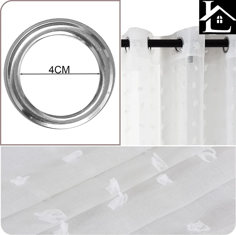 Cortina Sálon Dormitorio Translúcida con Diseño de Pompones levantados para Ventana Cocina Comedor 140x260cm Blanco