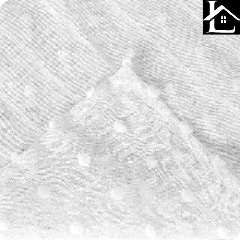 Cortina Sálon Dormitorio Translúcida con Diseño de Pompones levantados para Ventana Cocina Comedor 140x260cm Blanco