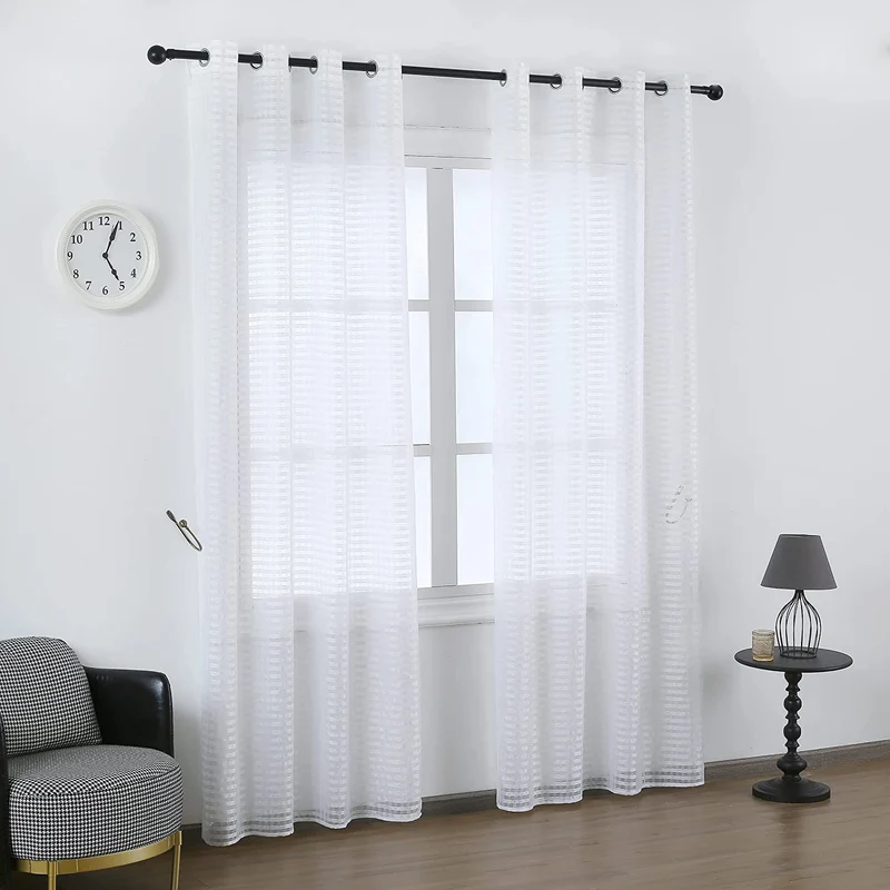 Cortina Salón Dormirotio Translúcido con diseño de Cuadrado - Visillos Transparente 140x260cm para Salón Dormitorio