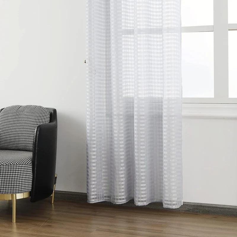Cortina Salón Dormirotio Translúcido con diseño de Cuadrado - Visillos Transparente 140x260cm para Salón Dormitorio