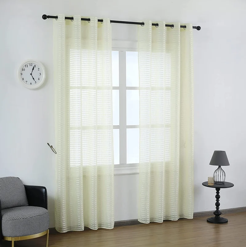 Cortina Salón Dormirotio Translúcido con diseño de Cuadrado - Visillos Transparente 140x260cm para Salón Dormitorio