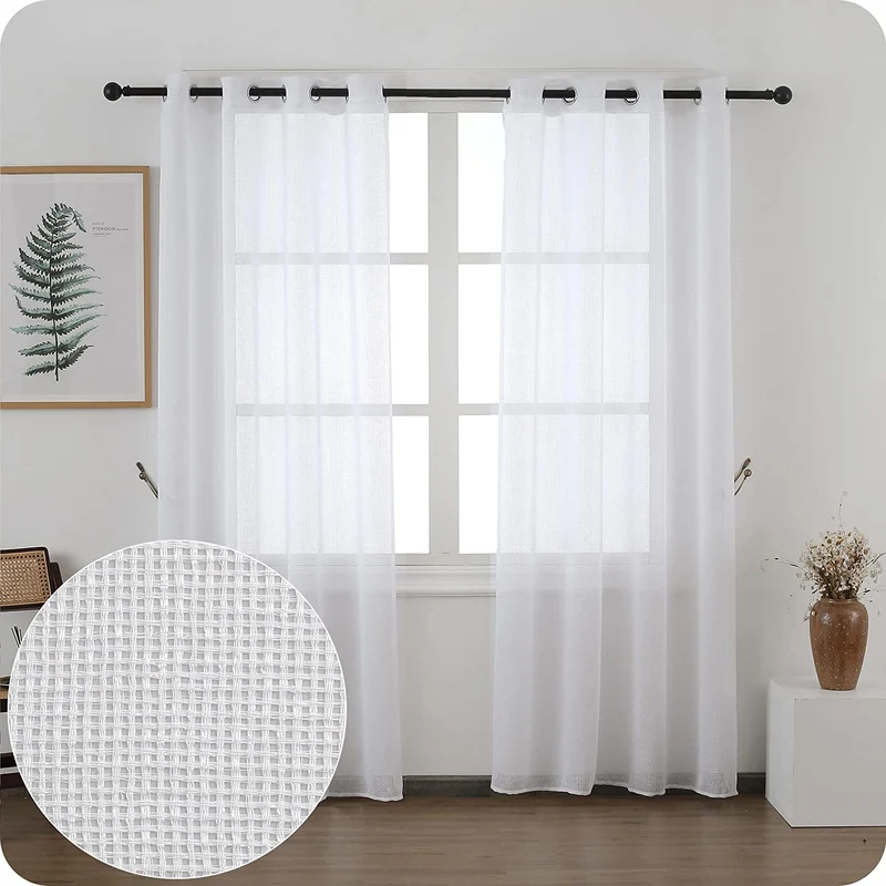 Cortina Salón Dormiorio Translúcido Tejido de Rejilla - Visillo para Ventana Cocina Comedor 140x260cm