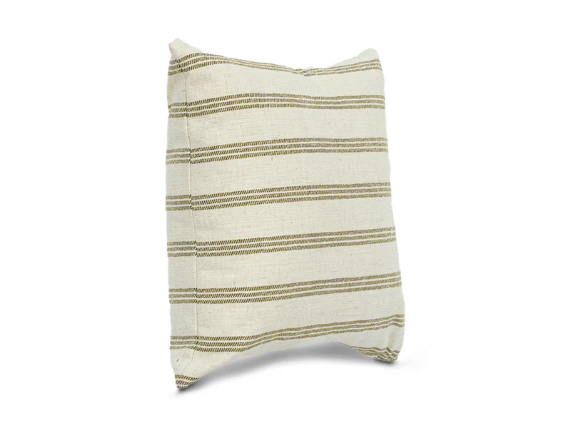 Cojin Raices Beige con Rayas Verde Cuadrado Pequeño
