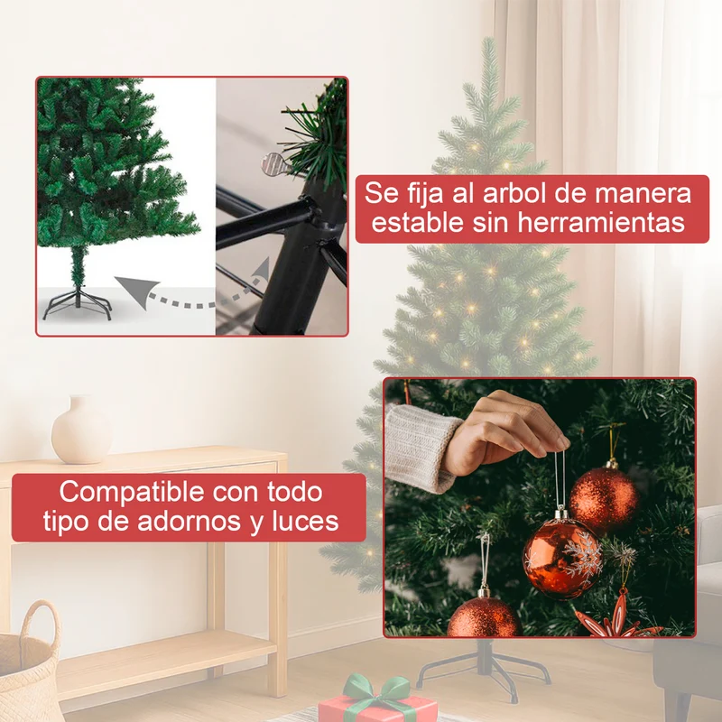 Árbol de Navidad Artificial Verde, Altura de 120/150/180/210/240cm, Árbol de PVC Ignifugo