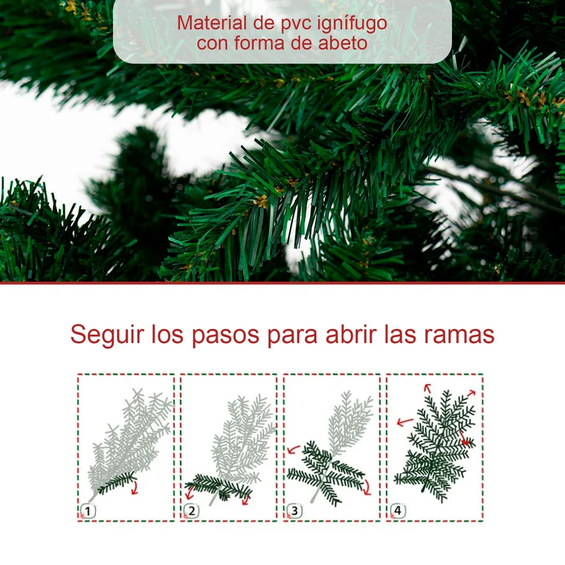 Árbol de Navidad Artificial Verde, Altura de 120/150/180/210/240cm, Árbol de PVC Ignifugo