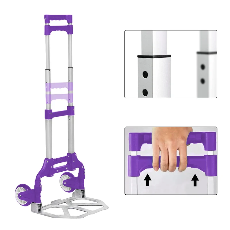 Carretilla Plegable de Aluminio+Cuerda, Soporta hasta 70KG- Lila