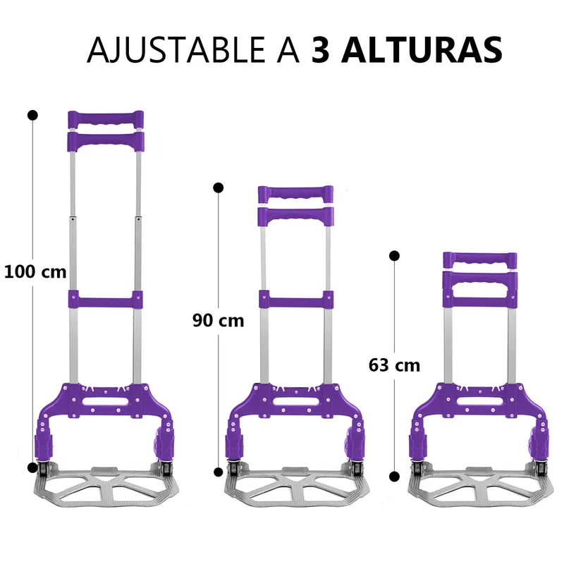 Carretilla Plegable de Aluminio+Cuerda, Soporta hasta 70KG- Lila