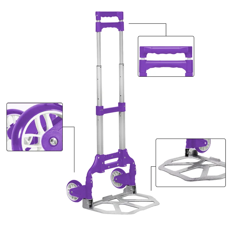 Carretilla Plegable de Aluminio+Cuerda, Soporta hasta 70KG- Lila