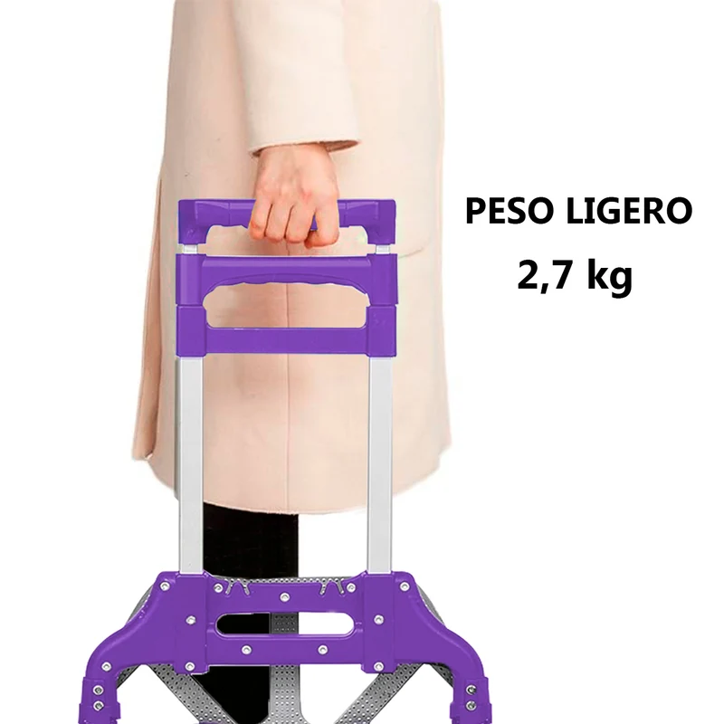 Carretilla Plegable de Aluminio+Cuerda, Soporta hasta 70KG- Lila