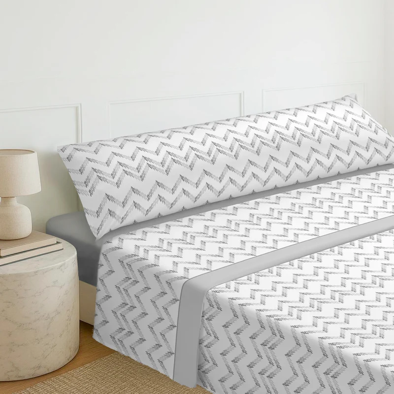 Juego Sábanas de Verano y Entretiempo 50% Algodón y 50% poliéster- Zig Zag Gris