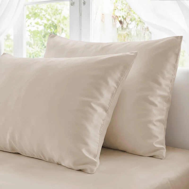 Funda de Almohada Iris Beige Satén 300 Hilos