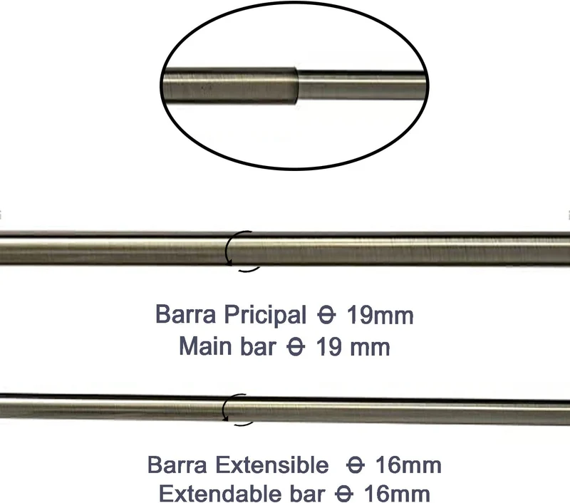 Cortina Extensible con Terminales en Estilo de Piña Redondeado - Barra Cortina Decolativa incluiye Soportes y Anillos