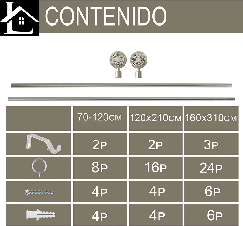 Barra Cortina Extensible Forja Universal - Barra Cortina Decolativa Extensible de Acero incluiye Soportes y Anillos