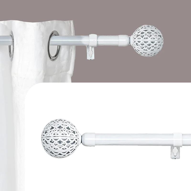 Barra Cortina Blanca Extensible 19mm - Barra Cortinas fina para Salón Dormitorio - Palos Cortinas Delgado Bola de Red