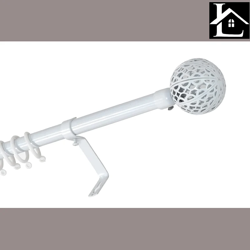 Barra Cortina Blanca Extensible 19mm - Barra Cortinas fina para Salón Dormitorio - Palos Cortinas Delgado Bola de Red