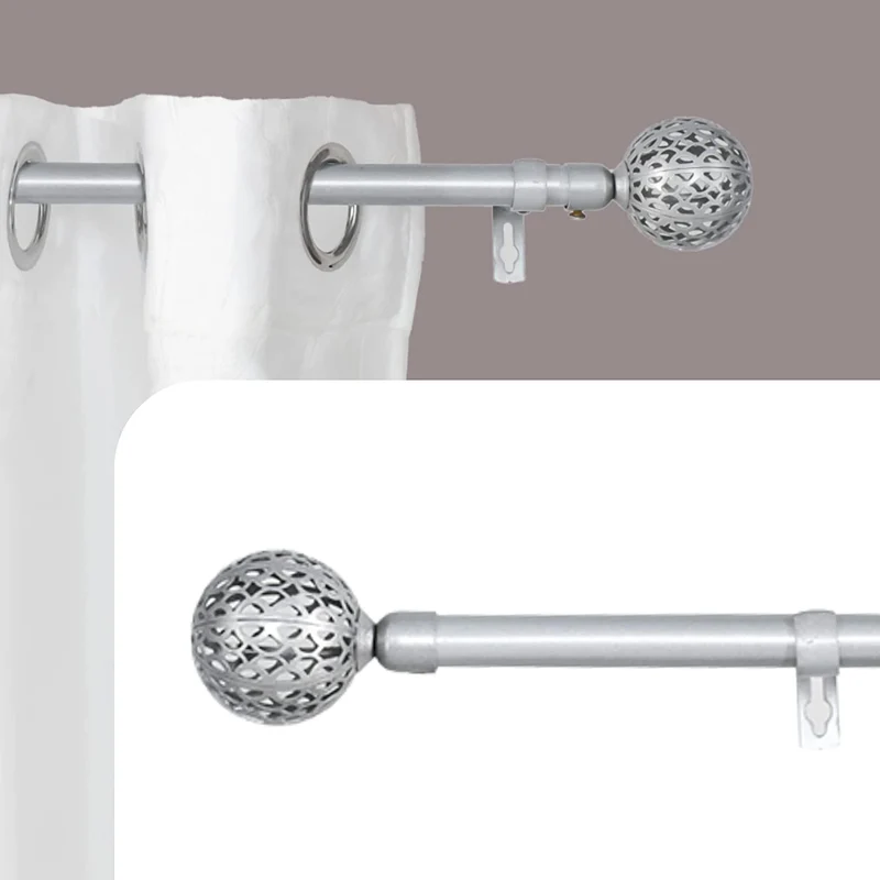 Barra Cortina Blanca Extensible 19mm - Barra Cortinas fina para Salón Dormitorio - Palos Cortinas Delgado Bola de Red