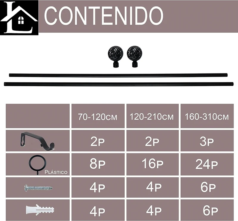 Barra Cortina Blanca Extensible 19mm - Barra Cortinas fina para Salón Dormitorio - Palos Cortinas Delgado Bola de Red