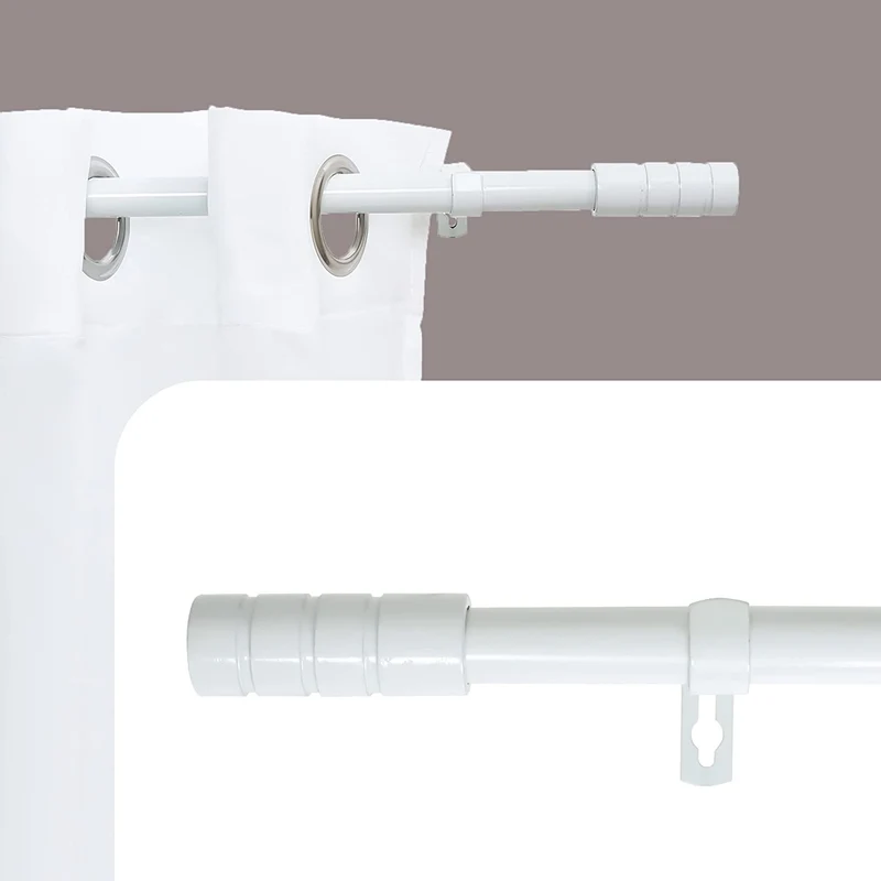 Barra Extensible para Cortina con terminales en Estilo de Rural - Barra Sencilla Forja Universal Extensible Decolativa con Soportes y Anillos de Plásticos
