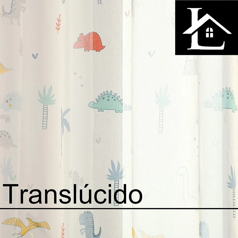 Cortinas Infantiles Niño Translucido Dos Paneles de 140x260cm- Cortinas Juveniles Animales para Habitación Sala de Estar 2 Piezas Patrón de Dinosaurio