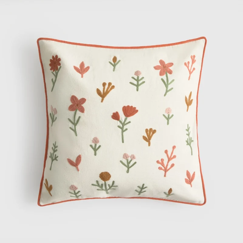 Funda de cojín algodón bordado flores Homstem